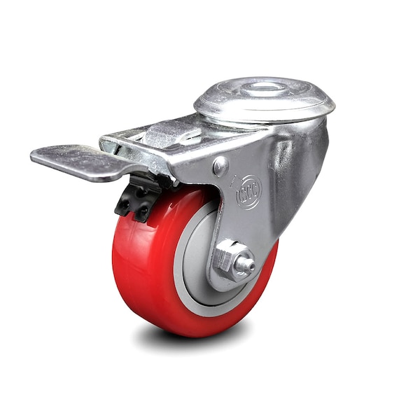3 Inch Red Polyurethane Wheel Bolt Hole Caster with Total Lock Brake SCC